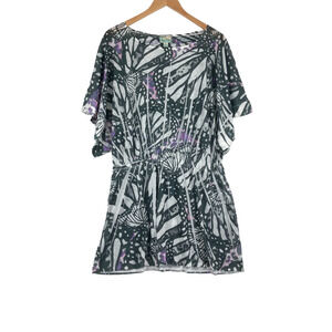 Unity Beach Women Abstract Butterfly Print Short Sleeve Dress Size XL